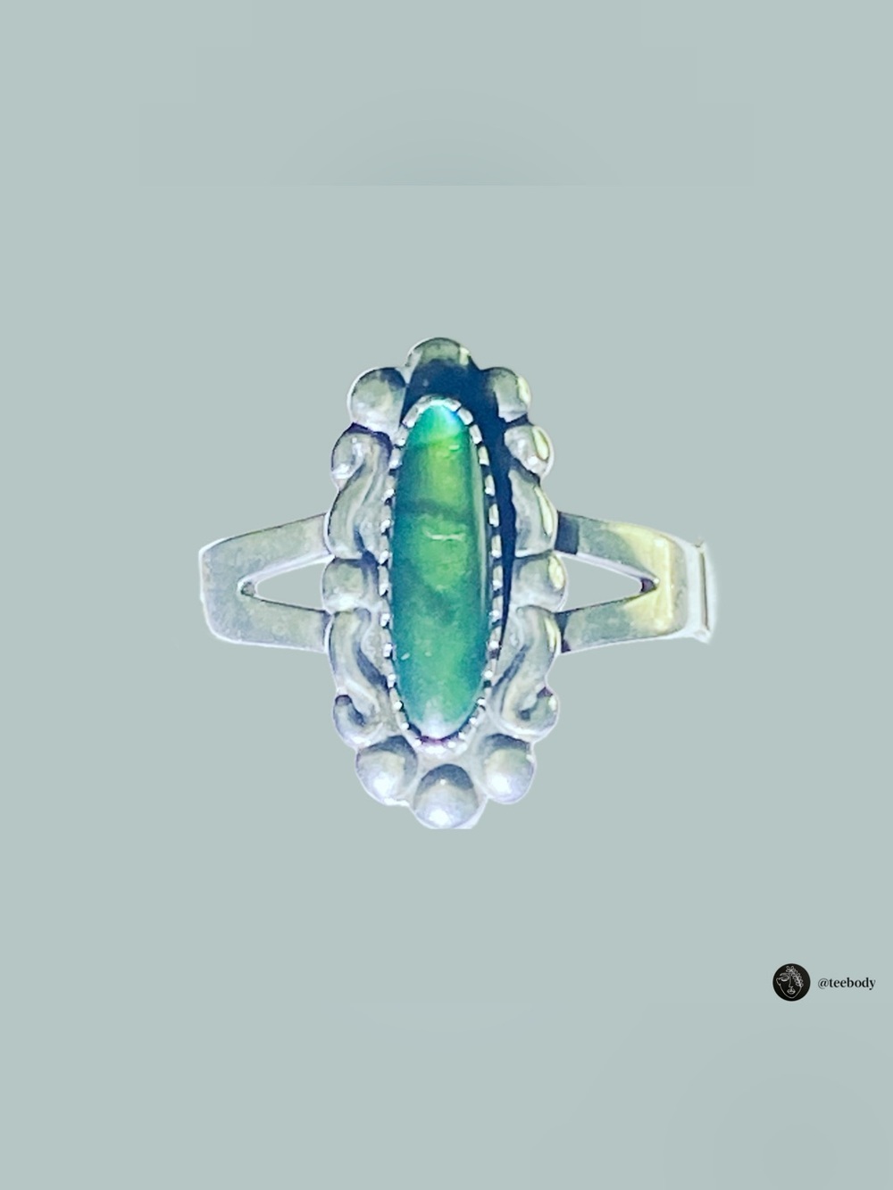 Vintage WMCO Navajo Style Sterling Green Paua Abalone Shell Ring - Size 9 NWT